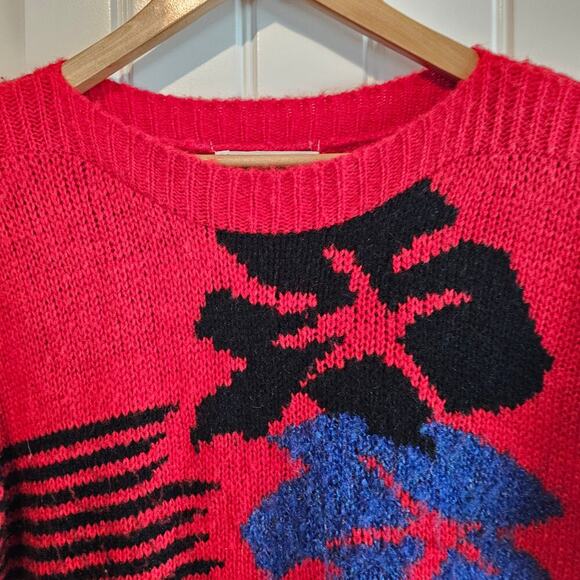 Western Connection Vintage Sweater Womens Medium Red Floral 80s Retro Glam Rock - Picture 3 of 8